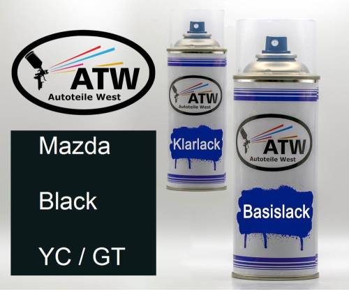 Mazda, Black, YC / GT: 400ml Sprühdose + 400ml Klarlack - Set, von ATW Autoteile West.